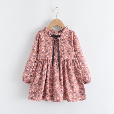 Mädchen Frühling/Herbst Blumen Schnürkleid Kleinkind Langarm Frisches Prinzessinnenkleid