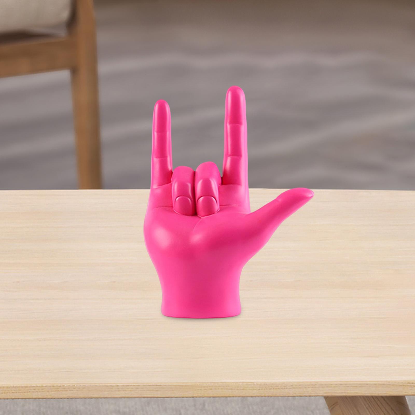 

Love You Finger Gesture Statue Figurine Rock on Hand Sculpture for Bedroom Decor рожевий