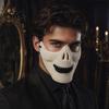 Unique Gothic Party Mask Halloween Skull Half Face Mask, Rhinestone Punk Knight Masquerade Prop Creative Costume with Adjustable Straps, Lightweight