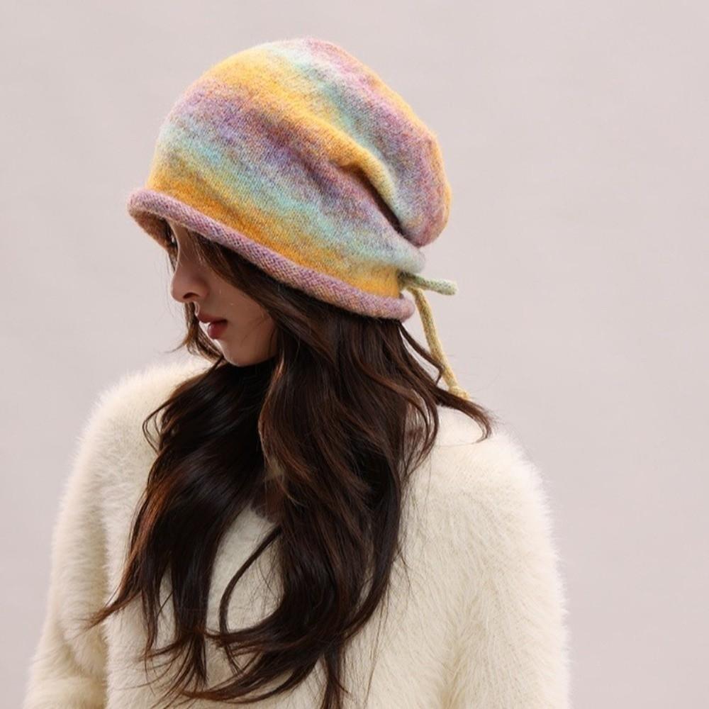 Gradient Color Knitted Stacked Hat Loose Pile Cap Personality Brimless Beanie Cap Outdoor