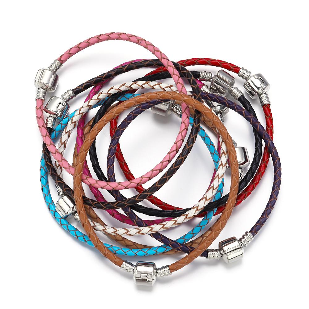 1pc/lot 12 Colors Leather Chain Charm Bracelets Double layer Braided Leathe Bracelet for Handmade DIY Women Girls Jewelry Gift