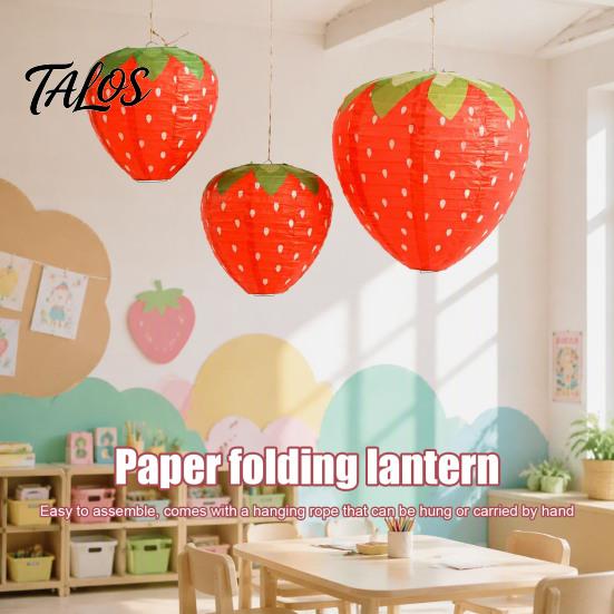 Sweet Style Event Supplies Strawberry Paper Lantern, Pink Fruit Shaped Hanging Decor for Birthday Party, Theme Party Favors Collapsible Round