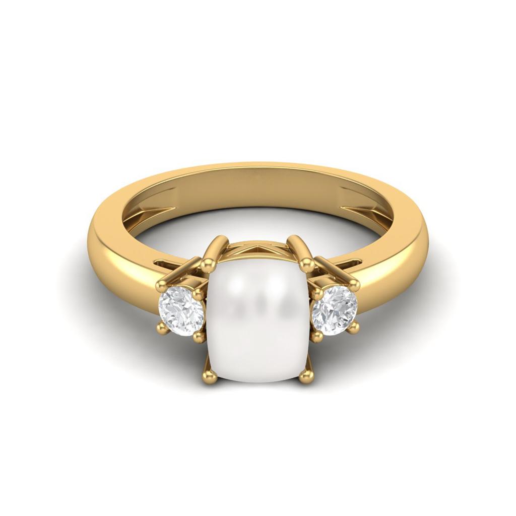 8X6 Cushion Shape Natural Pearl Three Stone 925 Sterling Silver Gold Vemreil Women Engagement Ring