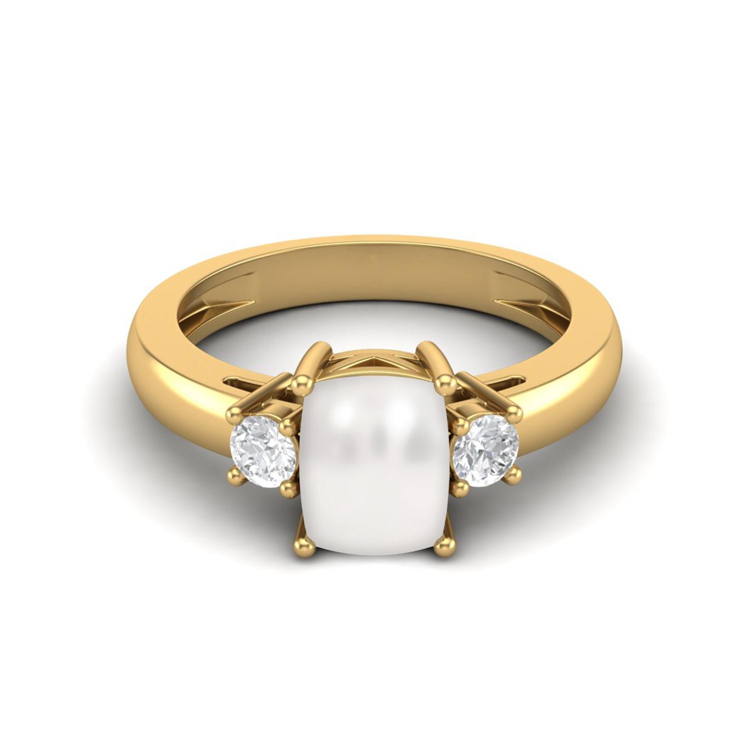 

8X6 Cushion Shape Natural Pearl Three Stone 925 Sterling Silver Gold Vemreil Women Engagement Ring 5 жёлтый