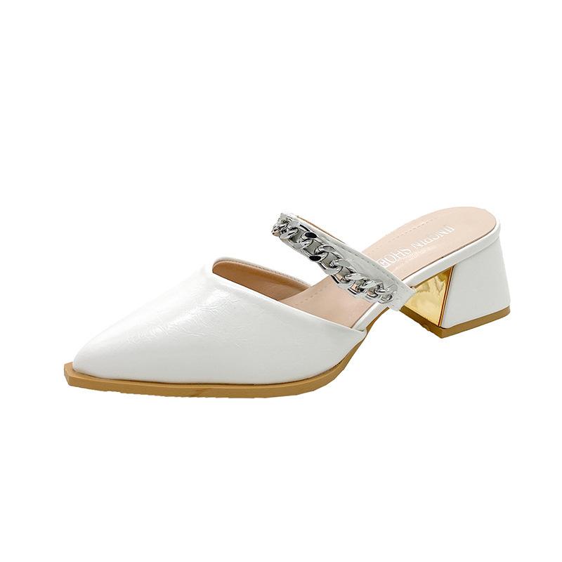Beautiful fashion and high sense bag head half slippers women wear sandals summer with skirts high heels single shoes