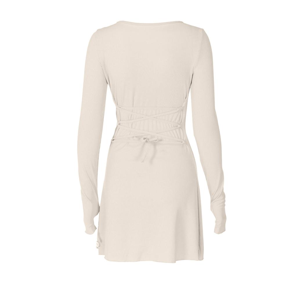 Women's Fashion Solid Color Back Tie Waist Dress