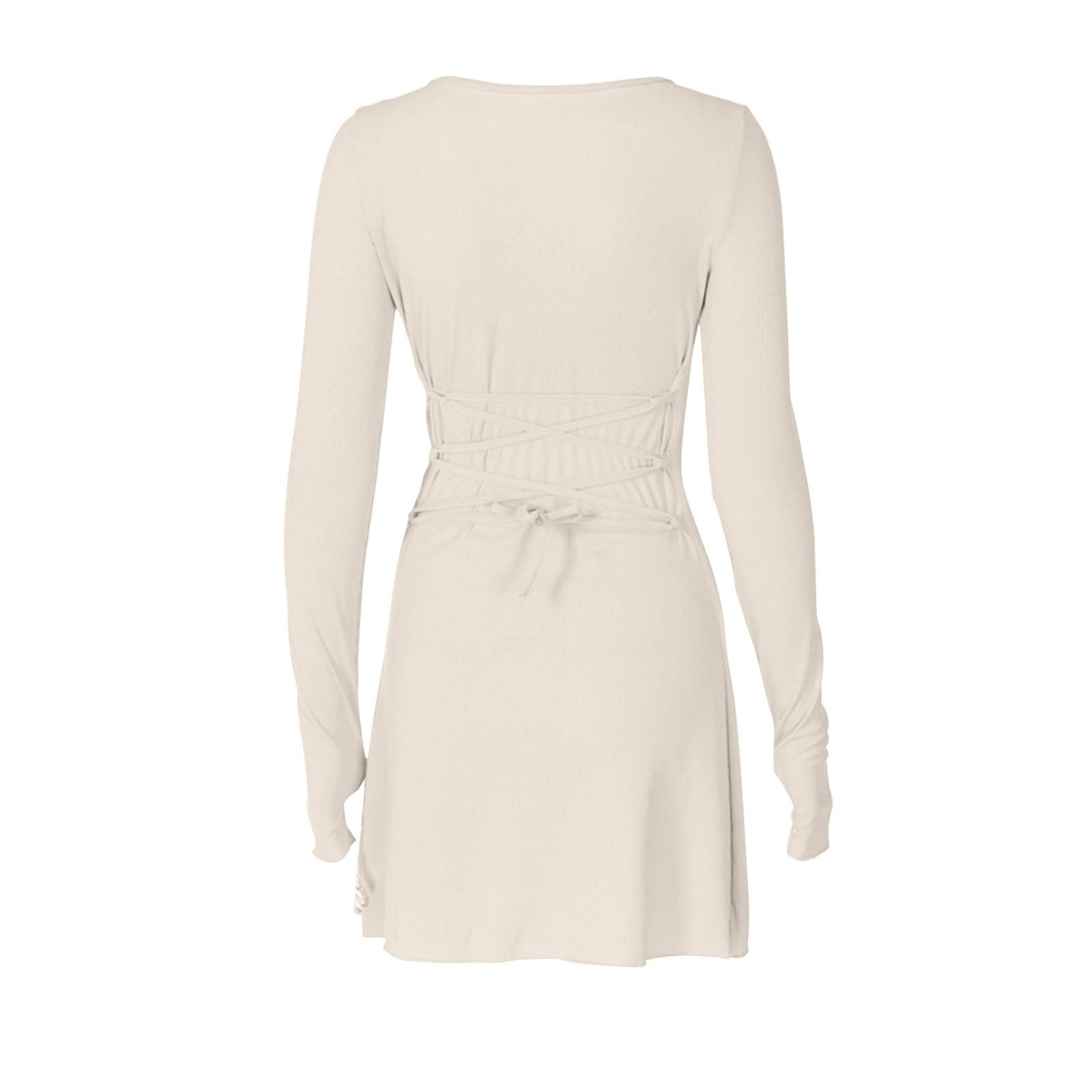 Женское модное однотонное платье с завязкой на спине M красный — фото 6