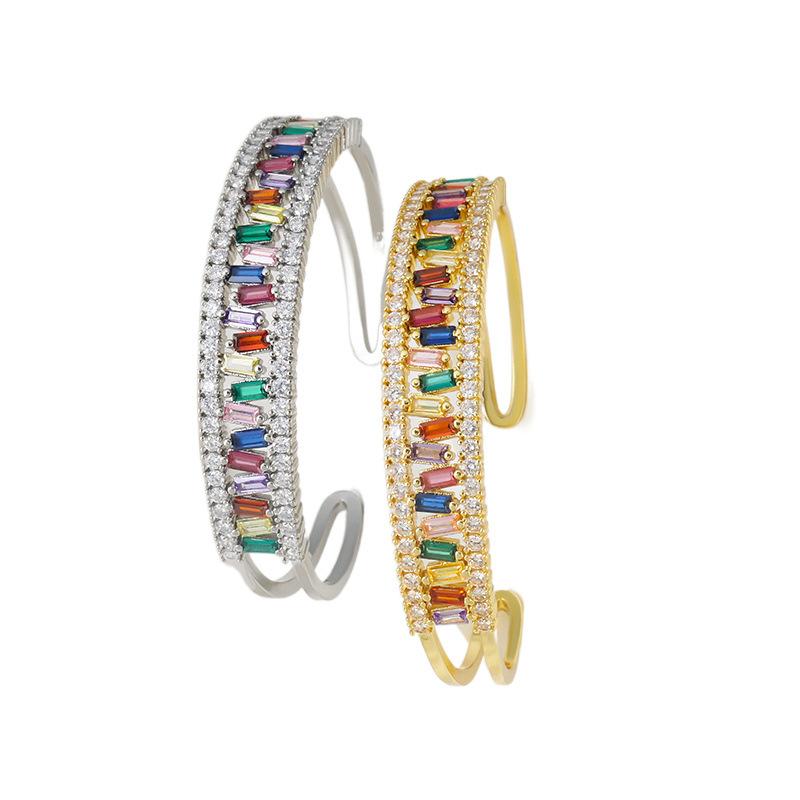 New Fashion Irregular Micro-Inlaid Colored Zirconium Light Luxurious Style Open Bracelet for Women