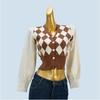 Retro Plaid Stitching Fake Two-Piece Knitted Sweaters Women's Autumn New Design Sense Niche Style Silm Slimming Short Top