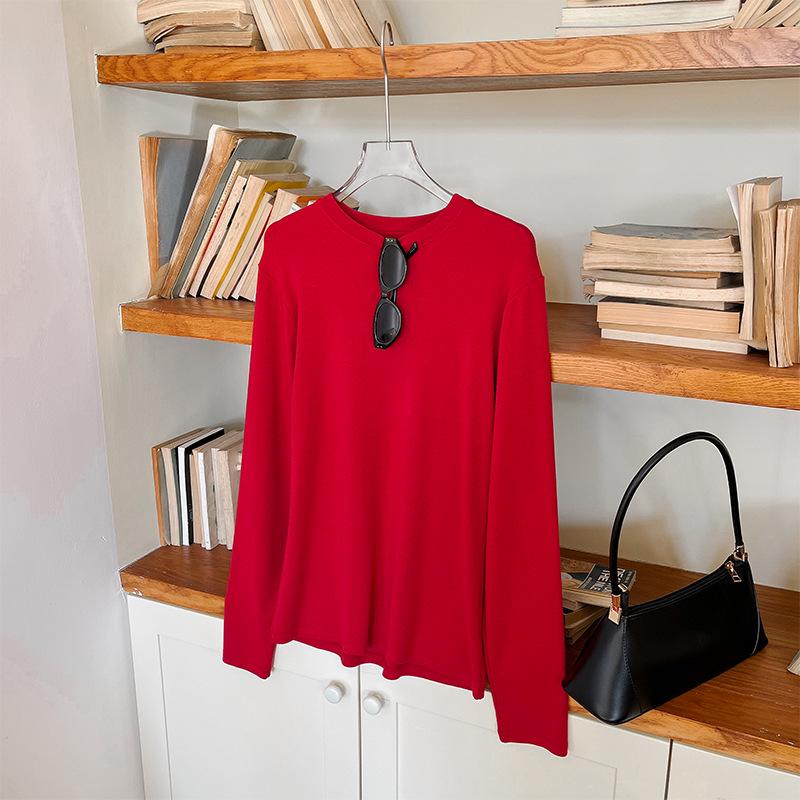 

Women s Casual Cotton Blend Long Sleeve Round Neck T-Shirt - Comfortable, Breathable, Versatile, Slimming. One Size красный