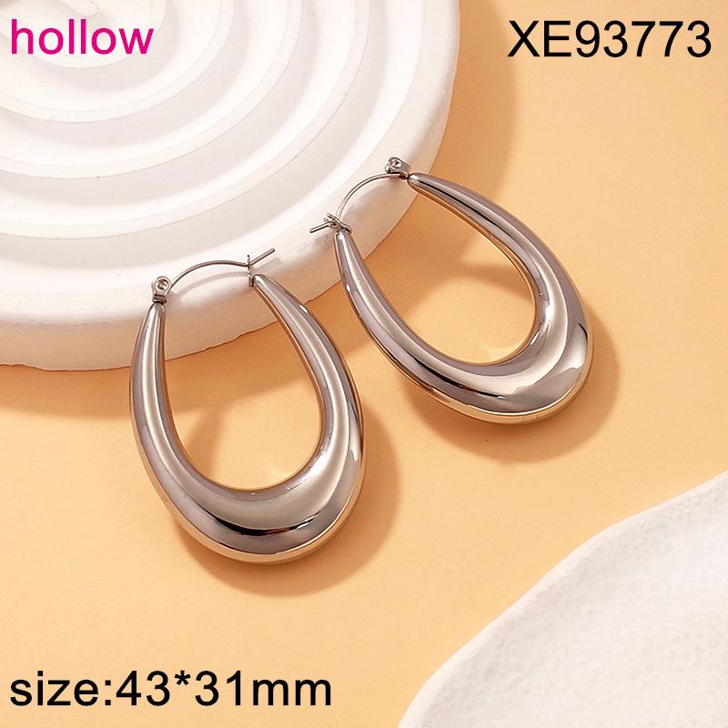 18K Gold Plated Titanium Oval Earrings for Women - Stylish Geometric Open Ear Cuff