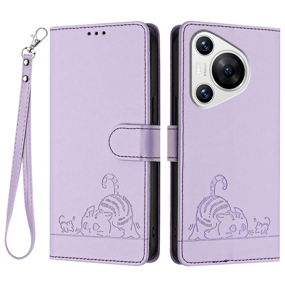 For Huawei Pura 70 Pro/Pura 70 Pro+ Case with Strap RFID Blocking Leather Wallet Phone Cover Cat Mouse Pattern