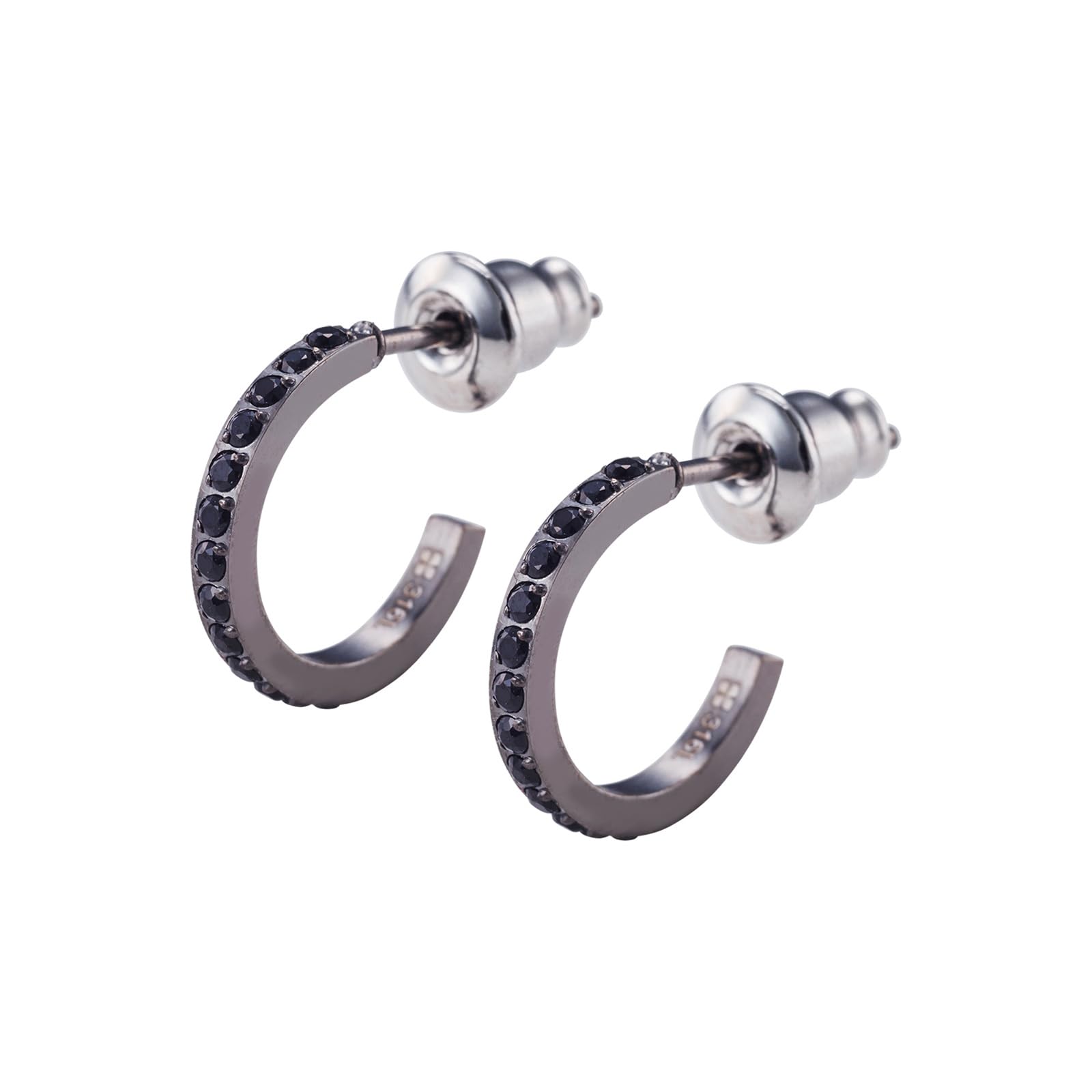 

Earrings Surgical Stainless Steel Cubic Zirconia Half Hoop Eternity Hypoallergenic Black Black 2 both ears [White Clover] & pieces/for чорний