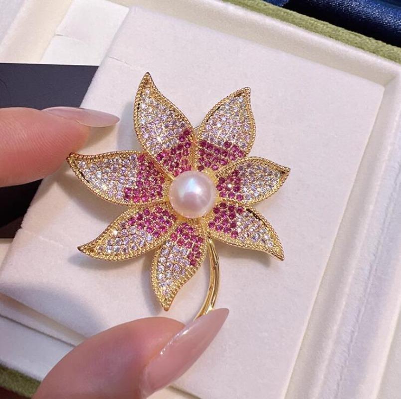 

Fashionable Flower Pearl Zircon Brooch, Anti-exposure Brooch for Women, Metal Button To Fix Clothes, Wedding Party Gift