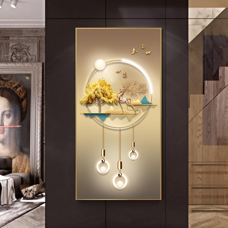 Abstract Leaf Light Luxury Butterfly Canvas Painting Deer Moon Decorative Wall Art Golden Living Room Bedroom Decor Cuadros