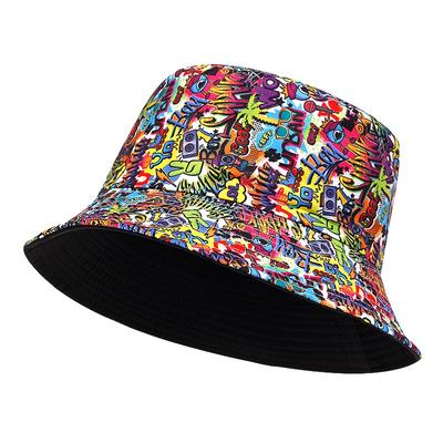 Summer Cotton Bucket Hat Double-Sided Can Be Worn Unisex Graffiti Printed Fisherman Hat Hip Hop Outdoor Hat Sun Hat KTB