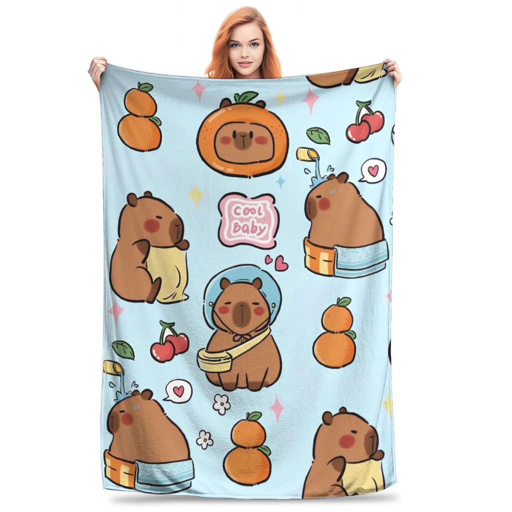 Cute Capybara Capibara Animal Blanket Fleece Printed Breathable Super Warm Throw Blankets for Bedding Travel Bedspread