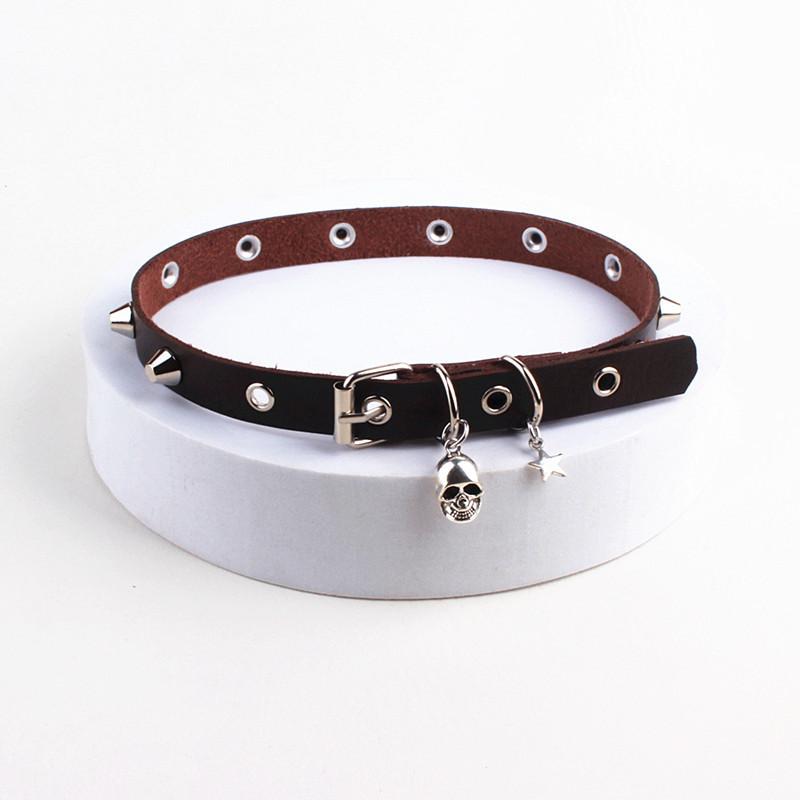 Y2K Punk Skull Pentagram PU Choker, Dark Rock Alt Hot Girl Clavicle Necklace