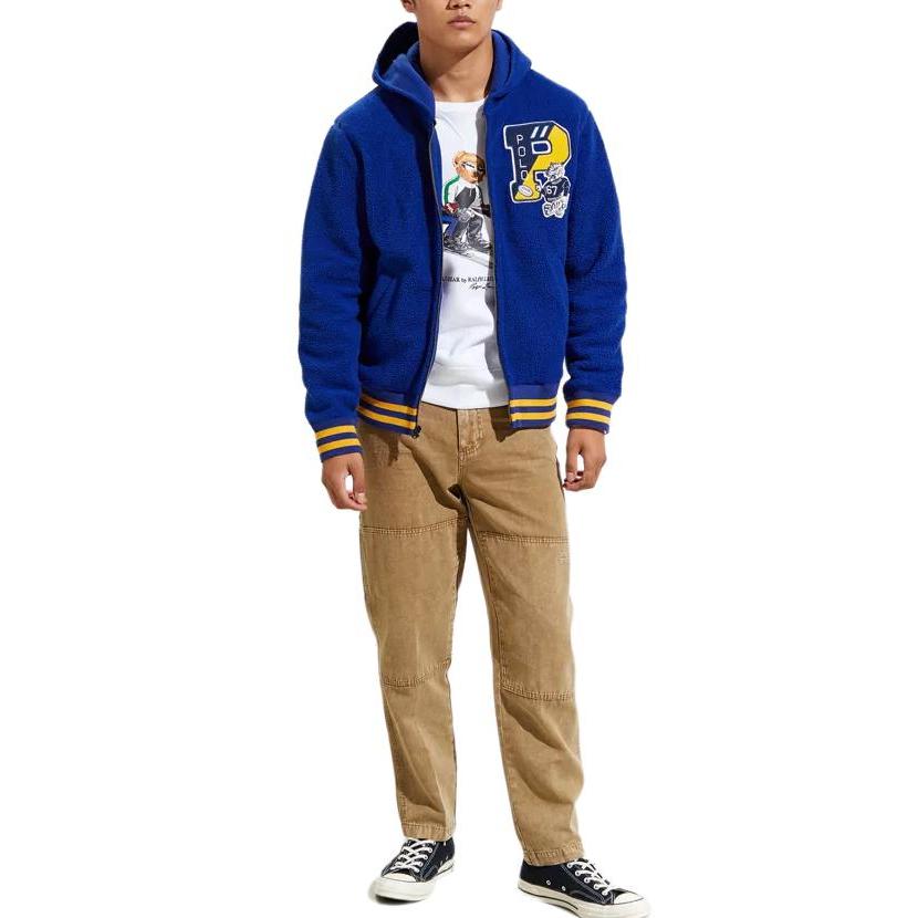 Polo Ralph Lauren Tiger Letter Embroidered Fleece Hooded Baseball Jacket Men Jacket Blue 710775932-001