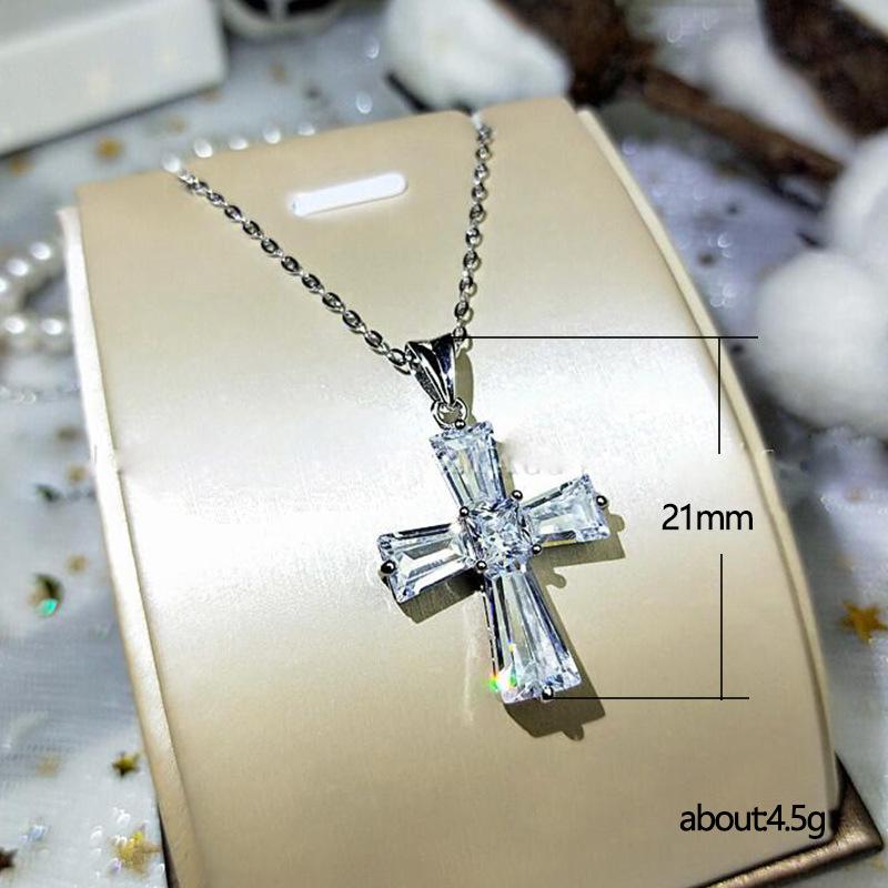 Zirkonový kříž 925 Sterlingové stříbro Přívěsek s přívěskem Náhrdelník pro ženy Límcové doplňky Minimalistické párty šperky Svatba Dárek