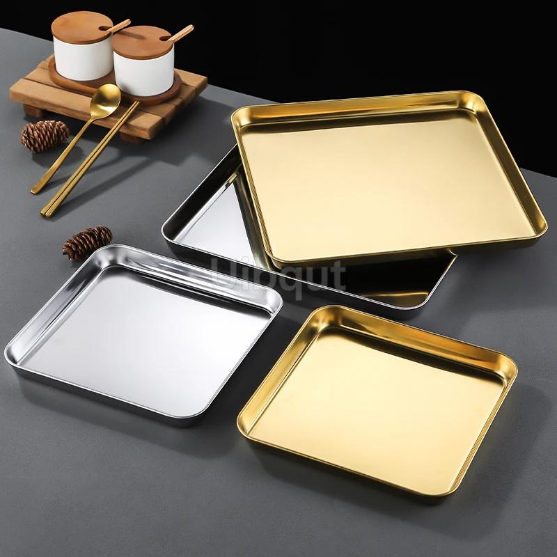 Golden Square Stainless Steel Food Service Tray plate set Nonstick Bakeware Fruit Cookie Bread Plate Kitchen Storage Container