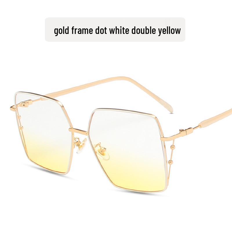 

Women s Retro Square Frame Eyeglasses - Metal, Hong Kong Style with Versatile Blush Lens and Bead Detail