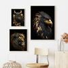 Wolf Oktopus Eule Adler Schwarz Und Gold Tiere Poster Leinwand Malerei Vintage Wand Kunst Für Wohnzimmer Dekoration Cuadros