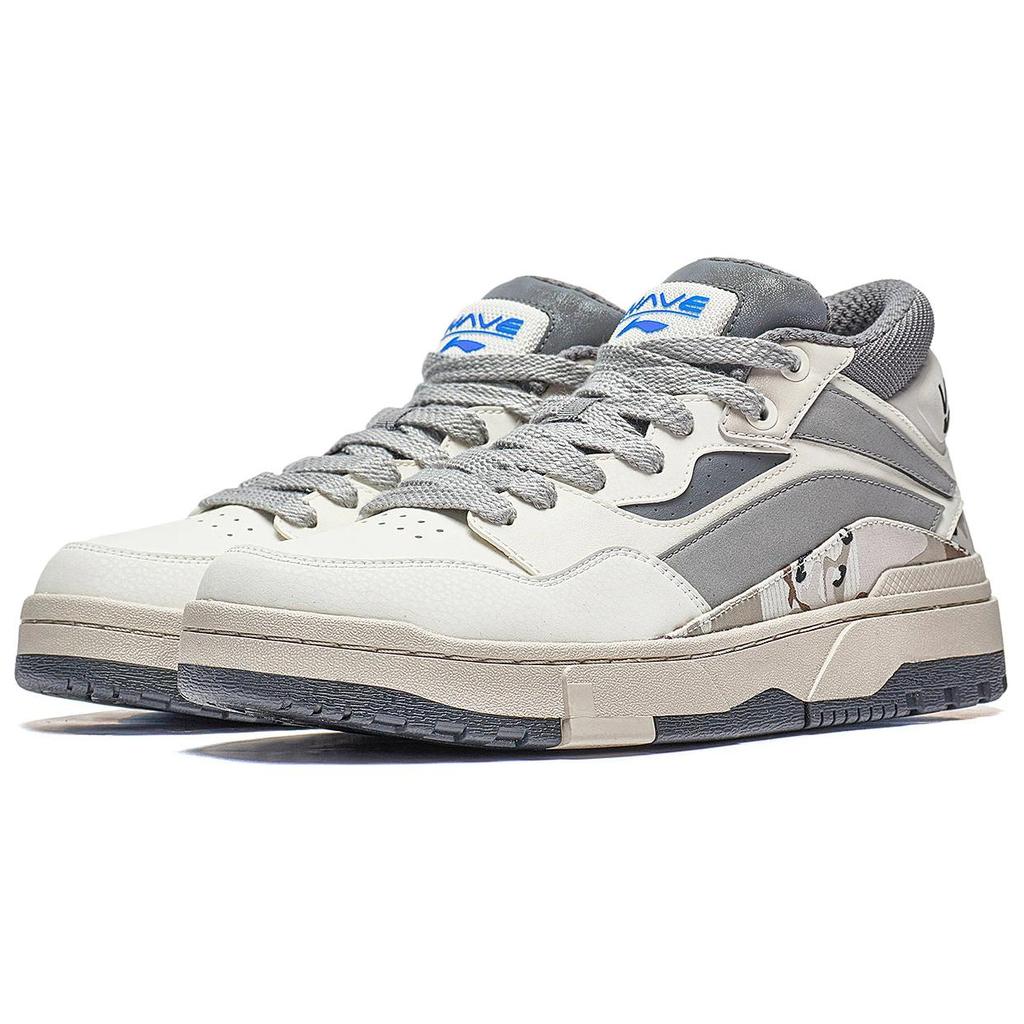 Li Ning We Wo Comfortable Versatile Trendy Slip Resistant Durable Mid Top Casual Shoes Men Casual Shoes Gray White AGCT223-3