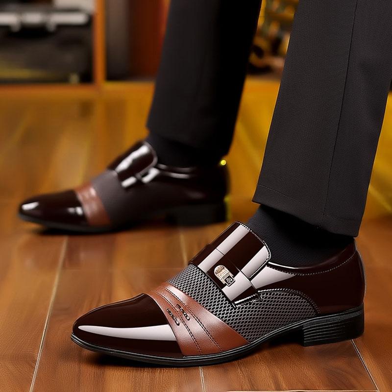 Fashion Vintage Mens Leather Shoes Luxury Brand Pointed Business Dress Work Shoes Wedding Shoes for Men Formal Shoes Men Plus Size