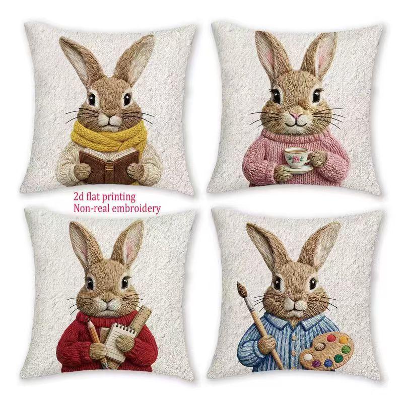 1 Stück Osterhase Kissenbezug Frühling Blumen Kissenbezug Hase Küken und Ei Druck Festival Sofa Kissenbezug Heimdekoration