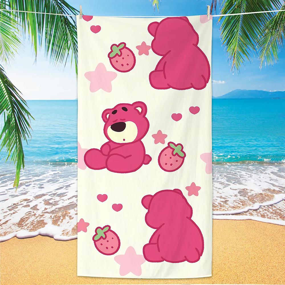 Cute Strawberry Bear Beach Towel Microfiber Printed Children'S Trumpet Cartoon Bear Beach Towel