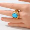 Vintage Inlaid Blue Sotne CZ Women's Ring Geometry Gold Color Hand Carving Daily Wear Party Jewelry Anniversary Gift