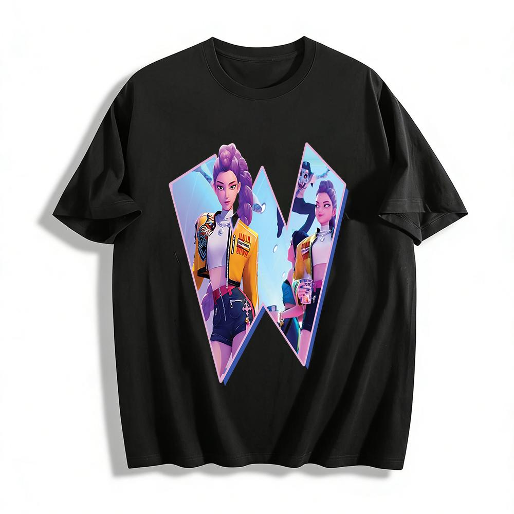 

Cyber Style Purple Braid Cool Girl Print T-shirt Street Trend Anime Character Design Casual Loose Top Pure cotton T-shirt XXS