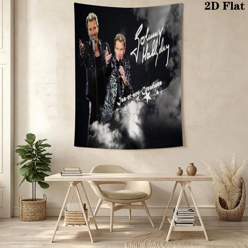 Johnny Hallyday Best Live Performances Tapestry Wallmounted Fashion Print Home Decor Background Wall Hanging Cloth Christmas Gift