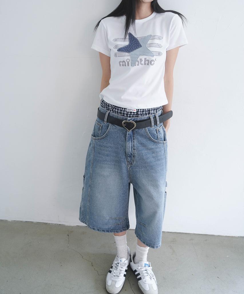 Mimdeowodeulobeu Argyle Bermuda Denim Pants