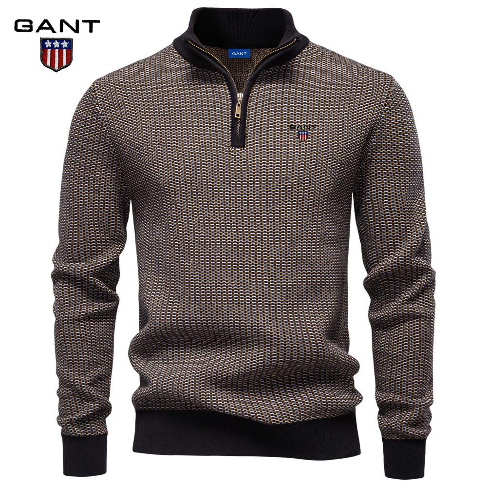 Gant 2025 Herbst und Winter Stickerei Neuer Herren Europäische Größe Dicke Pullover Herren Halber Reißverschluss Stehkragen Business Casual Pullover Herren