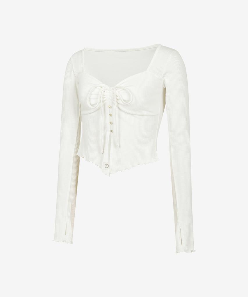 GRANDE LINE Shirred Heart Neck Long Sleeve_5 Colors