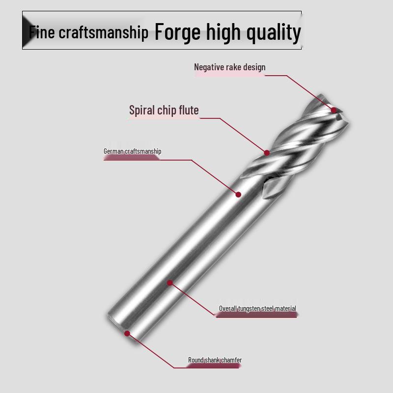 M2 White Steel 3-Flute Straight Shank End Mill, 8mm, 6mm, 12mm, Aluminum Cutter, Fully Ground Stainless High-Speed Steel