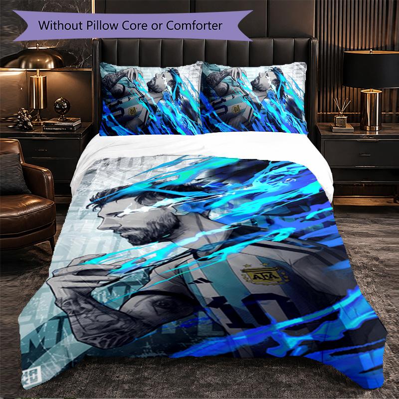 Lionel Messi 3 Piece Bedding Set Soft Duvet Cover Set with Pillowcases Printed Bedroom Decor Set for Home