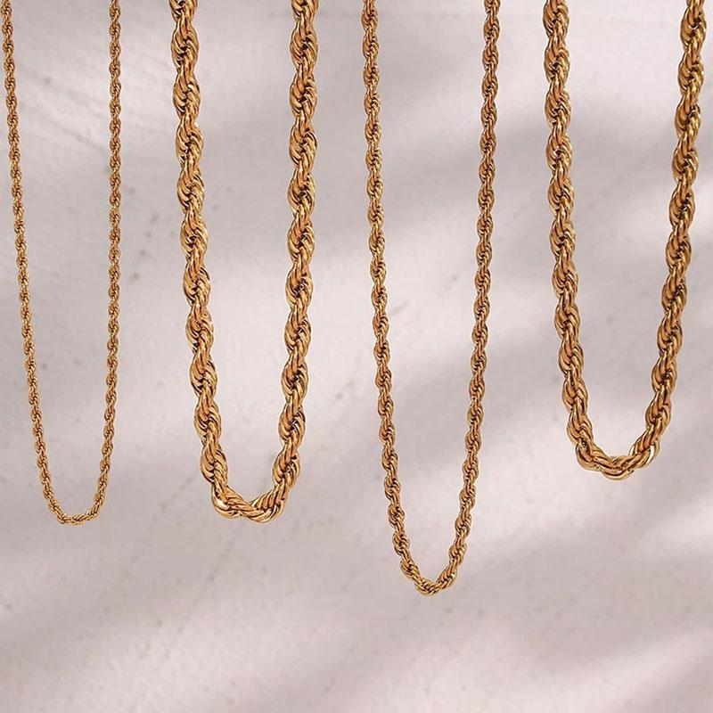 Classic 2/3/4/5MM Gold Plated Stainless Steel Rope Twist Chain Necklace for Men Women Waterproof Fade Resistant