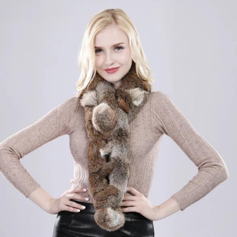 Natural Knitted Rabbit Fur Muffler Winter Women Warm Real Rabbit Fur Scarf Russia Lady Fashion Genuine Rabbit Fur Scarves