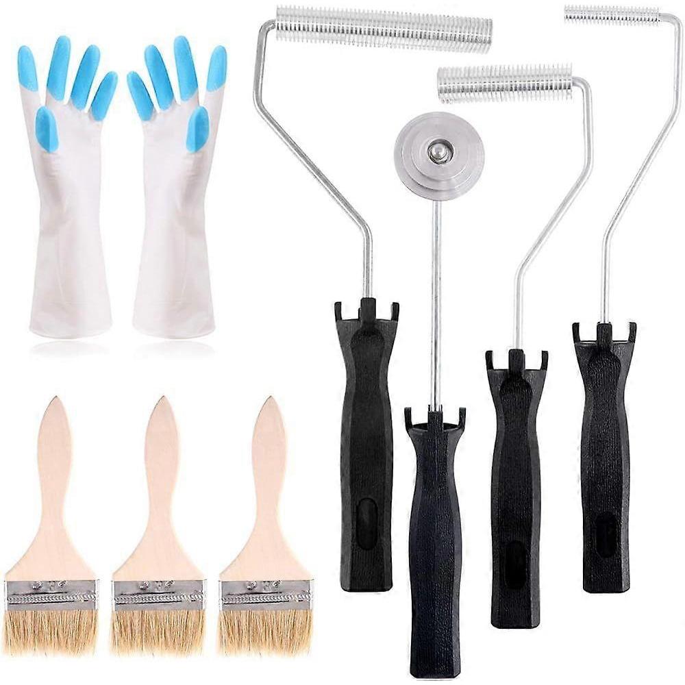 Pcs Fiberglass Roller Set and 1 Pcs Detail Brush with 1 Pair Gloves Fiberglass Bubble Paddle Tool, Mold Paint Roller Kit