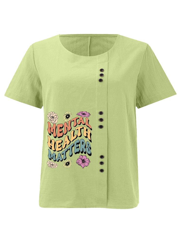 

Women s Fashion Floral Alphabet Print Shot Sleeve T-shirt Loose Cotton Shirt Casual Loose Summer Blouse Tops Plus Size 5XL зелений