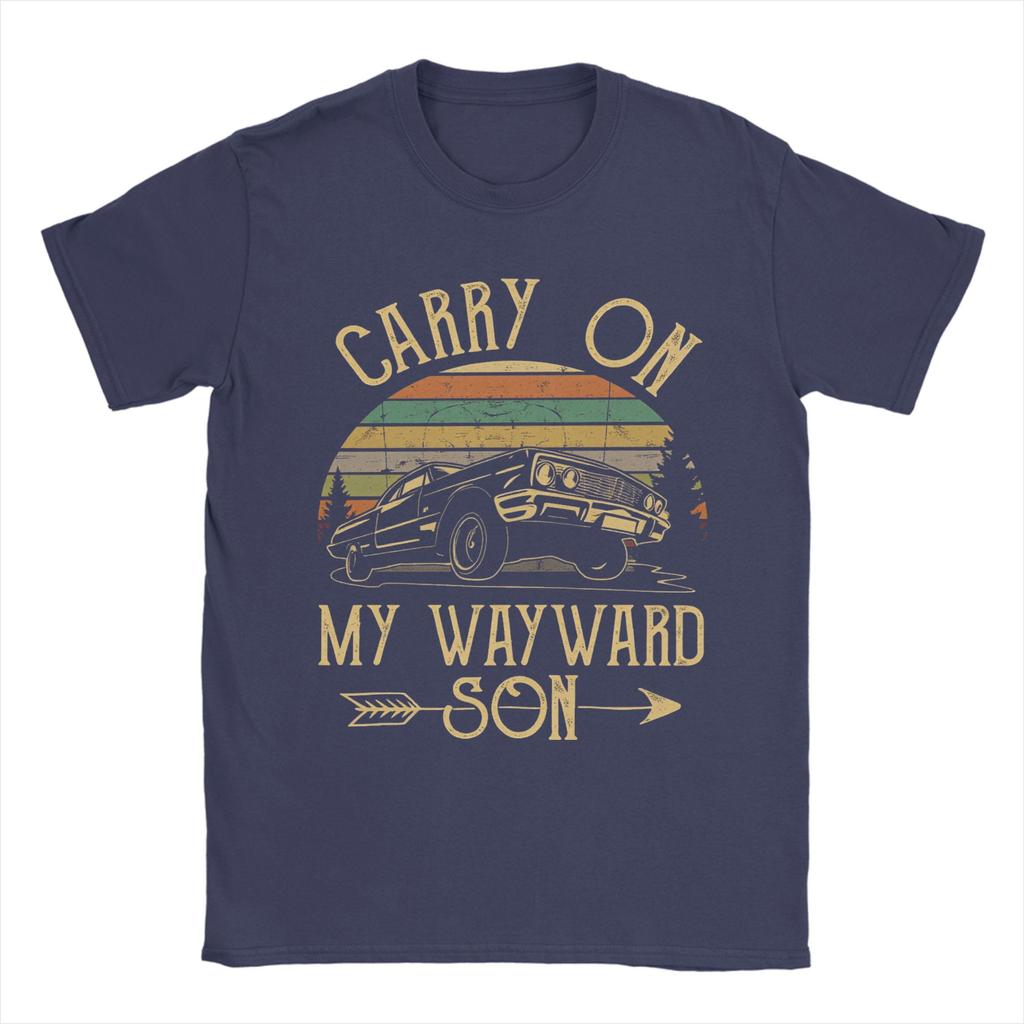 Supernatural Carry On My Wayward Son Dark Heather T-Shirts Men Novelty Crewneck Short Sleeve T Shirt Gift Idea Clothing