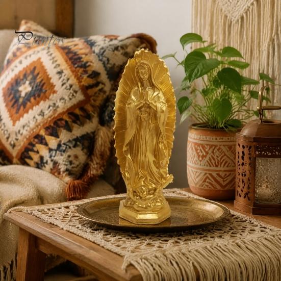 Unique Bookcase Accents Our Lady of Guadalupe Religious Statue, Virgin Mary Figurine, Resin Sculpture, Statement Piece for Cabinet Inspirational