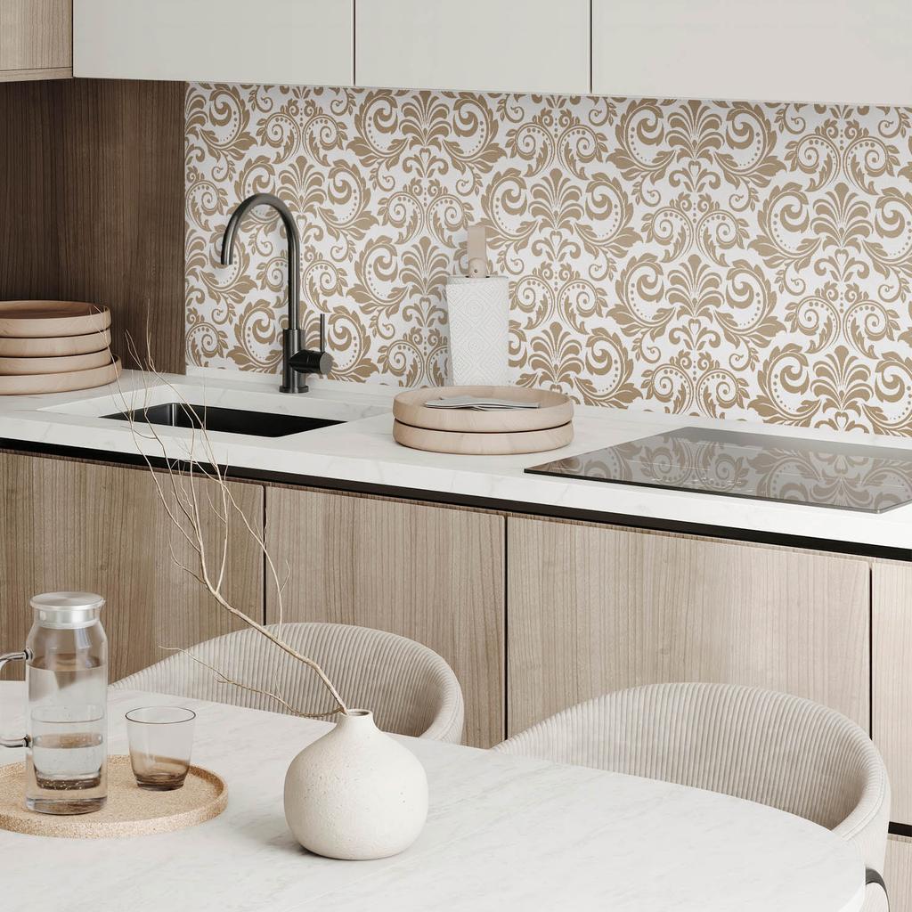 Pack of Vinyl Tiles With Pattern Self-Adhesive For Bedroom Plant Pattern With Ornaments 4X50X50 Cm