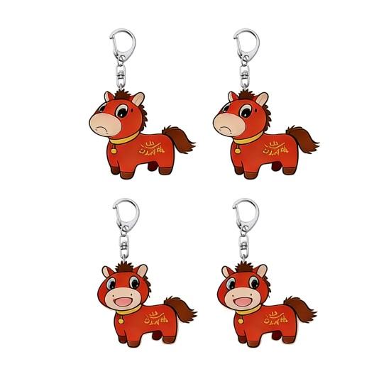Röd Häst Nyckelring 2026 Hästens År Lyckoamulett Akrylhänge med Metallspänne Festlig Vårfestpresent Tecknad Zodiakprydnad
