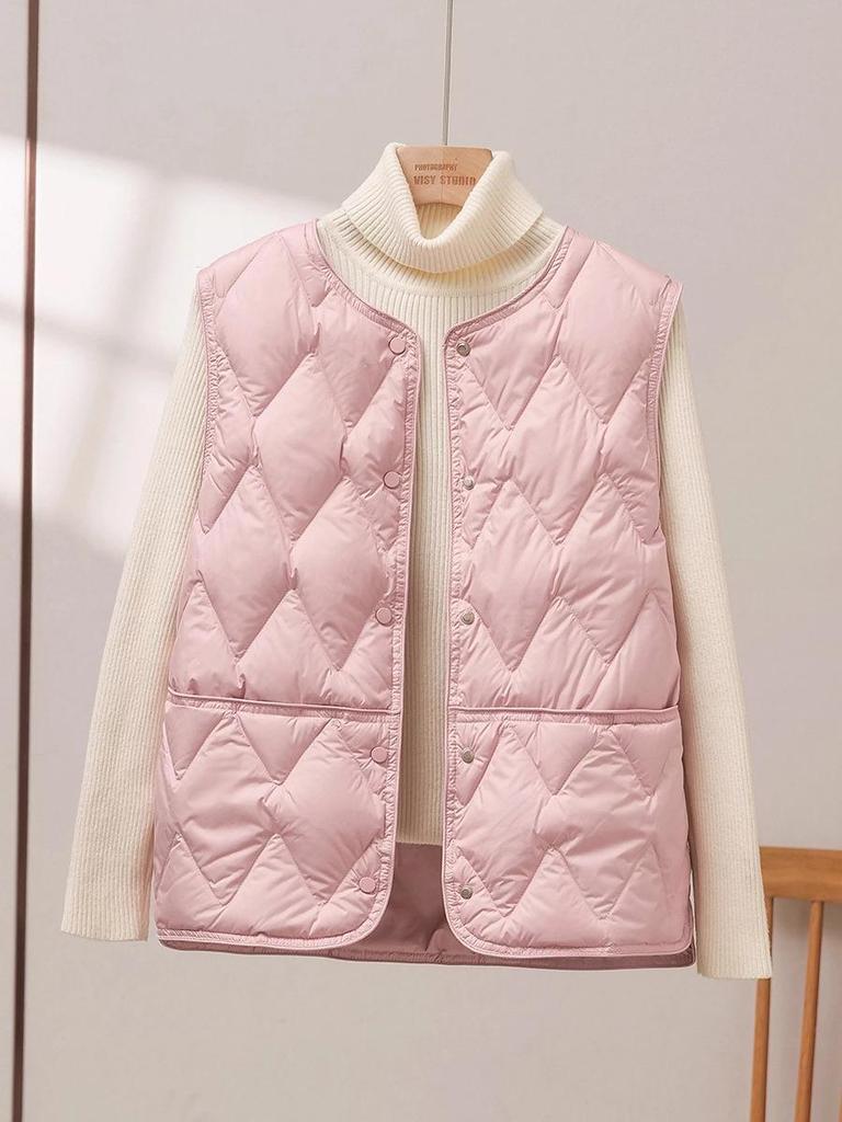Women's 90 White Duck Down Quilted Vest - Lightweight, Warm Outerwear for Autumn/Winter 2026 Fashion.