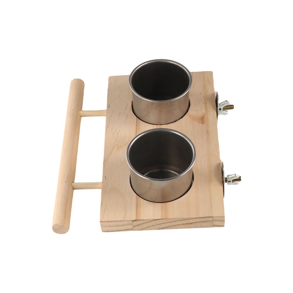 Wooden Perch Stand Hanging Feeder Bowls 2 in 1 Bird Food Cups Bird Feeding Dish Cups  Budgie