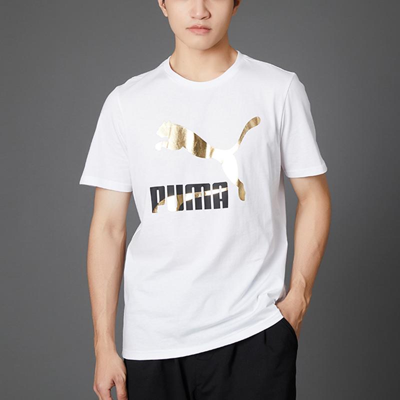 Puma Sporty Casual Foil Logo Print Crew Neck T-Shirt Men Tops White 532280-02